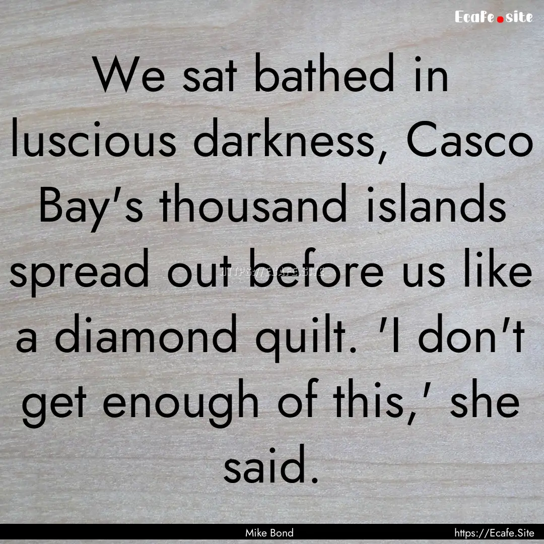 We sat bathed in luscious darkness, Casco.... : Quote by Mike Bond