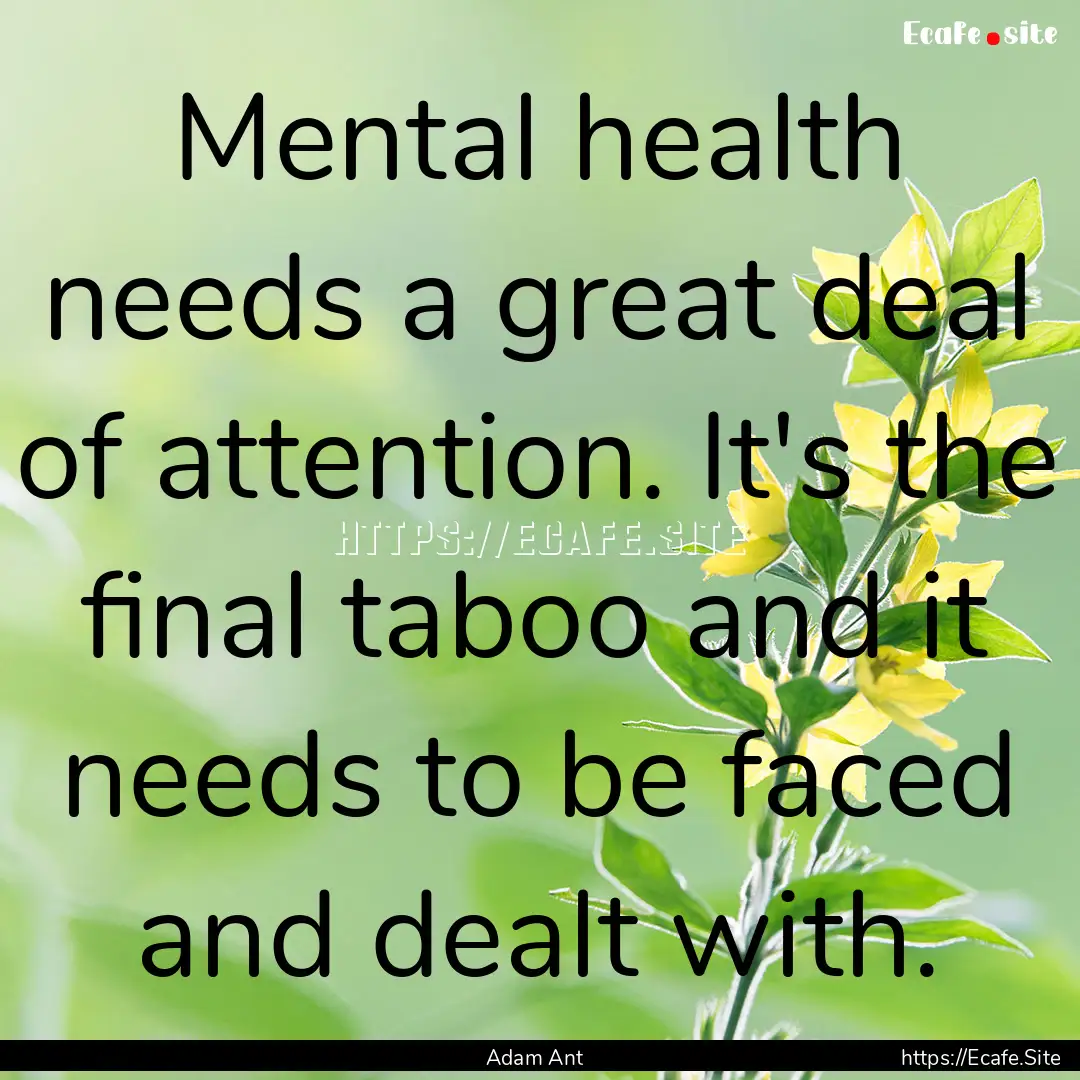 Mental health needs a great deal of attention..... : Quote by Adam Ant