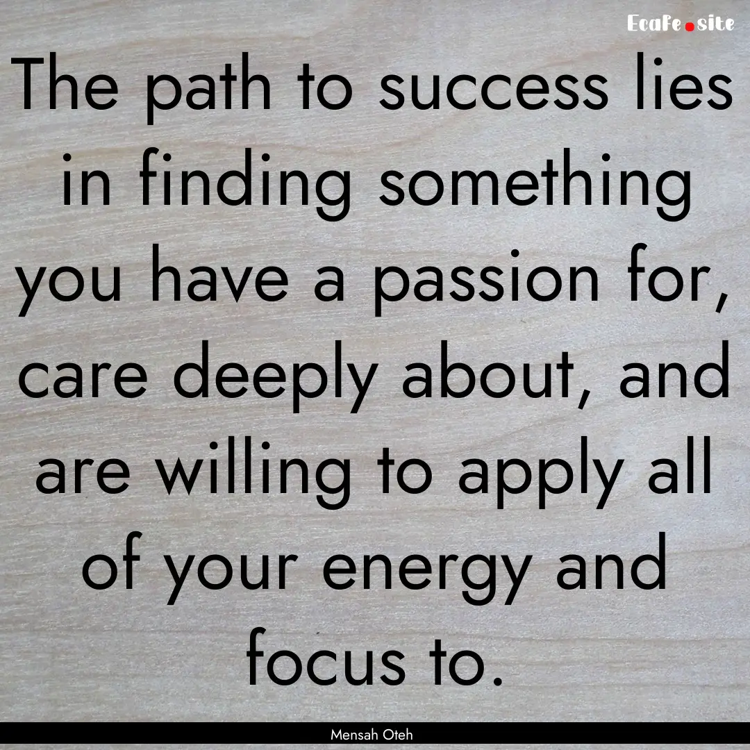 The path to success lies in finding something.... : Quote by Mensah Oteh