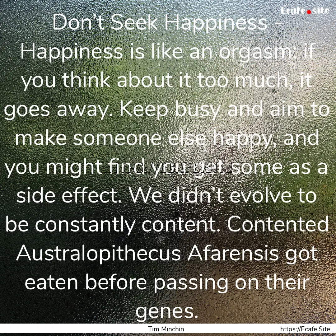 Don’t Seek Happiness - Happiness is like.... : Quote by Tim Minchin