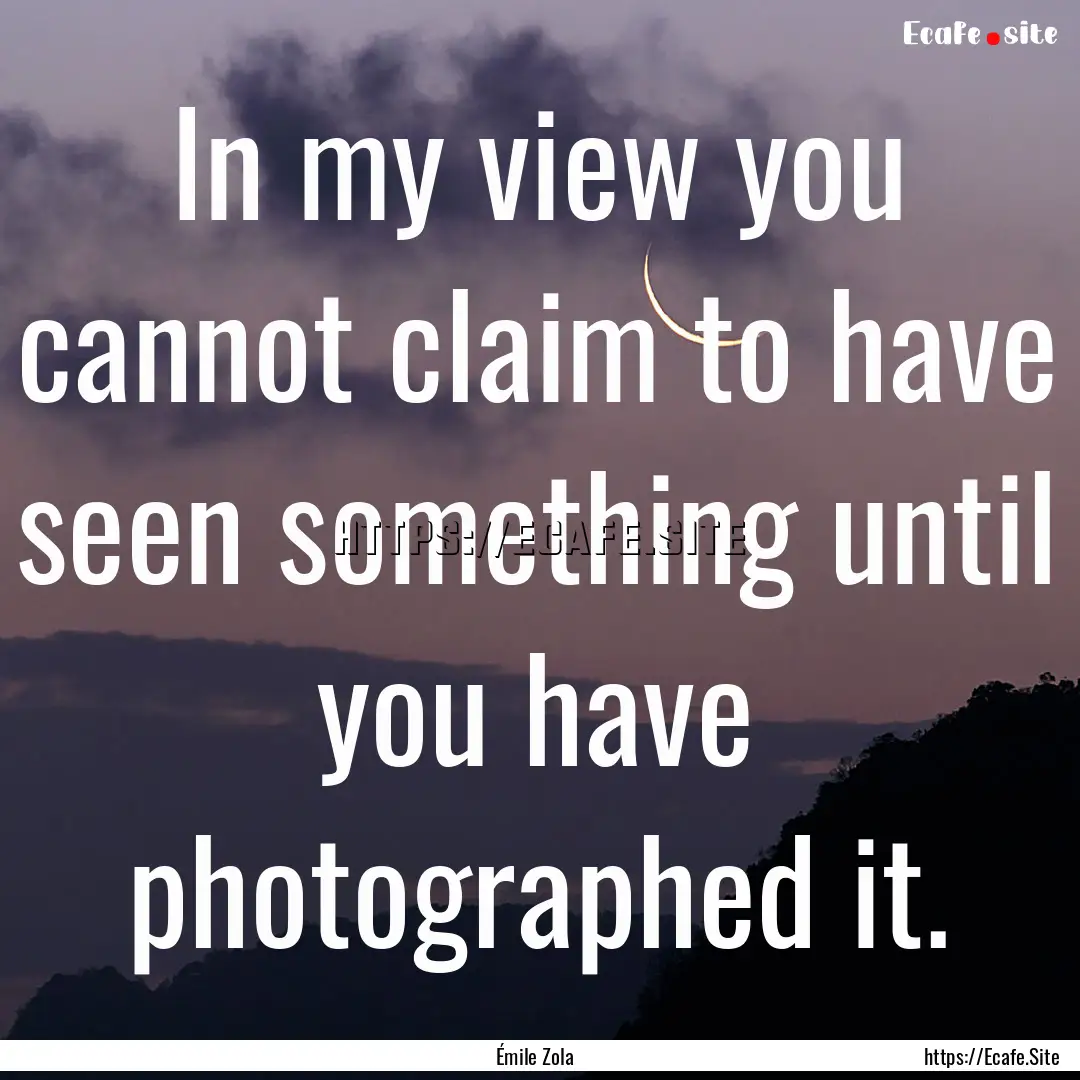 In my view you cannot claim to have seen.... : Quote by Émile Zola