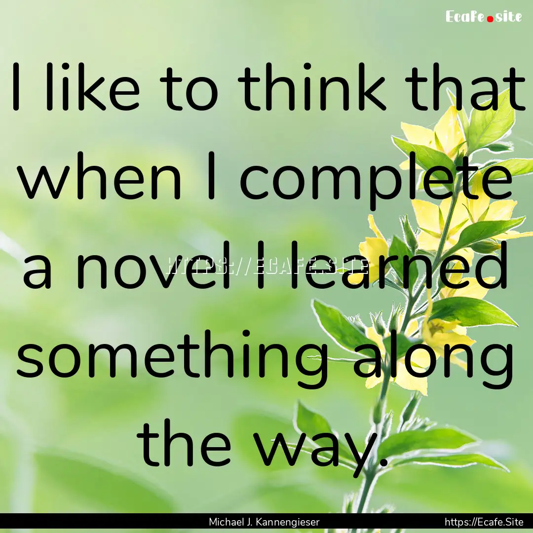 I like to think that when I complete a novel.... : Quote by Michael J. Kannengieser