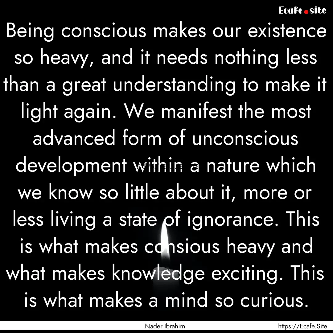 Being conscious makes our existence so heavy,.... : Quote by Nader Ibrahim