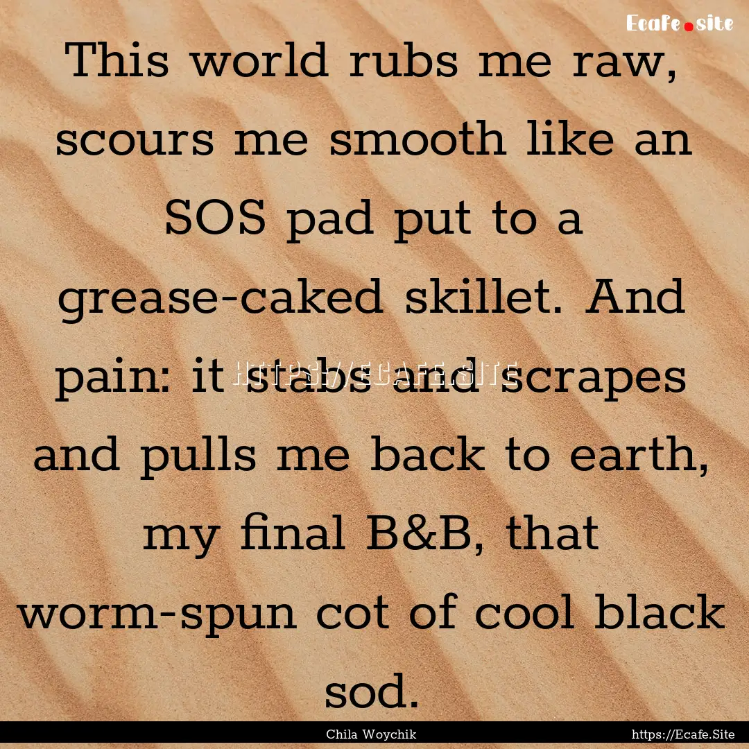 This world rubs me raw, scours me smooth.... : Quote by Chila Woychik