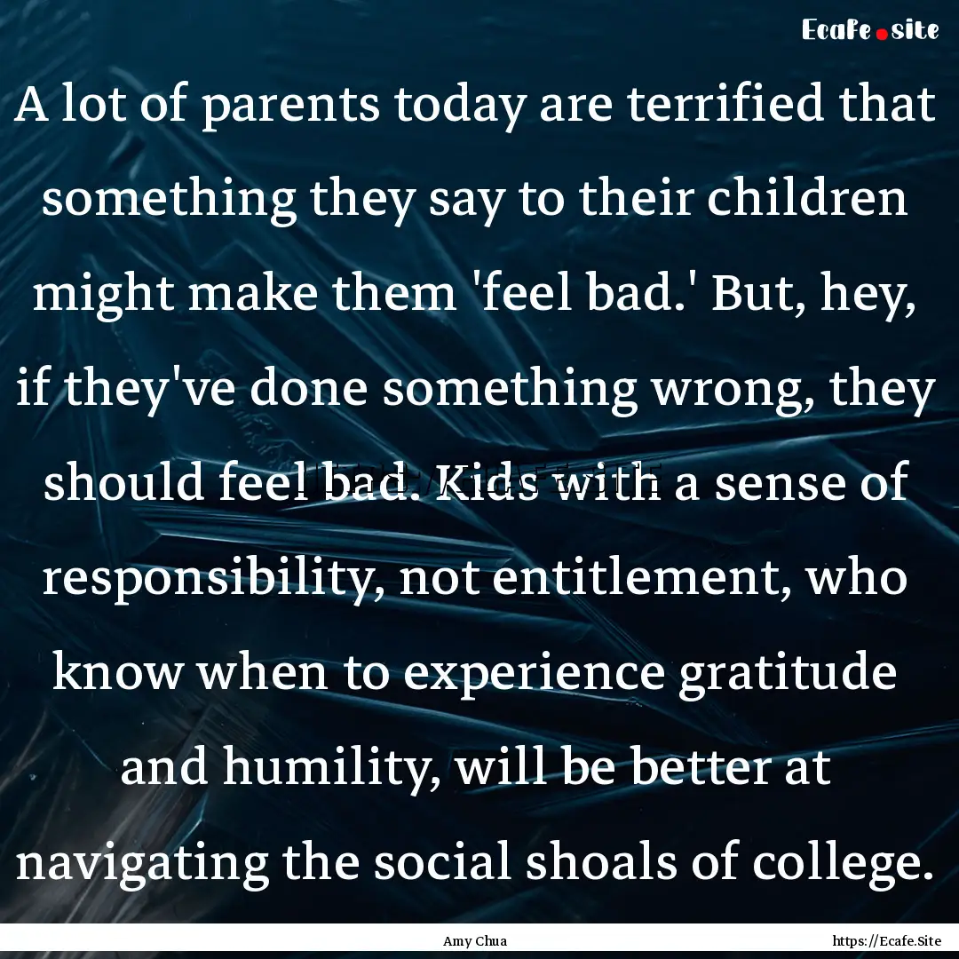 A lot of parents today are terrified that.... : Quote by Amy Chua