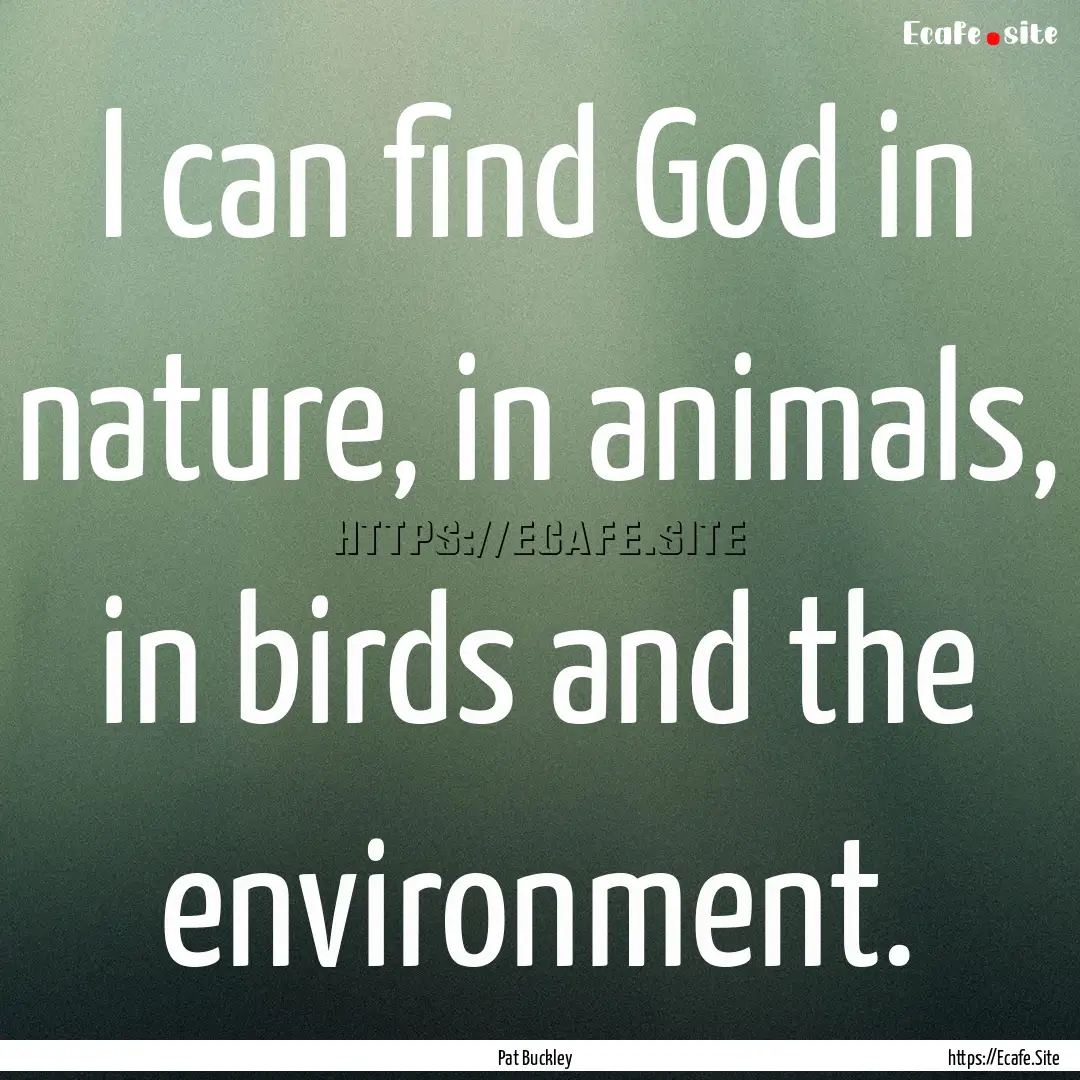 I can find God in nature, in animals, in.... : Quote by Pat Buckley