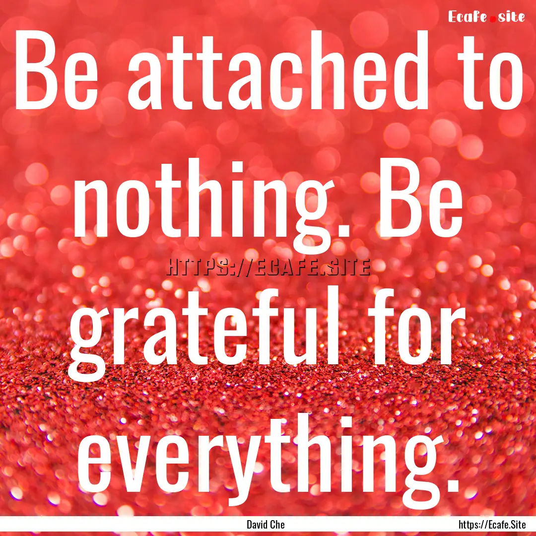 Be attached to nothing. Be grateful for everything..... : Quote by David Che