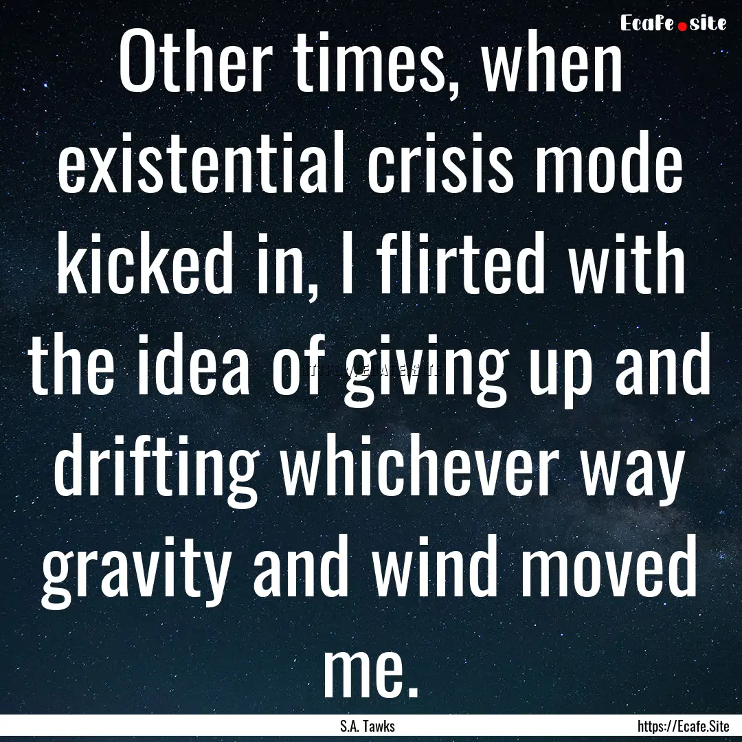 Other times, when existential crisis mode.... : Quote by S.A. Tawks