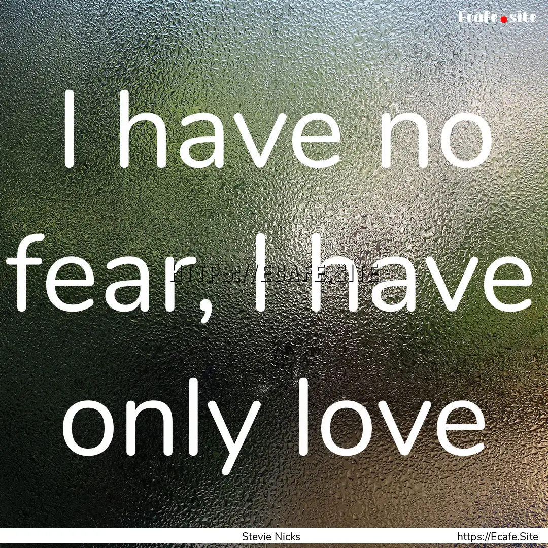 I have no fear, I have only love : Quote by Stevie Nicks