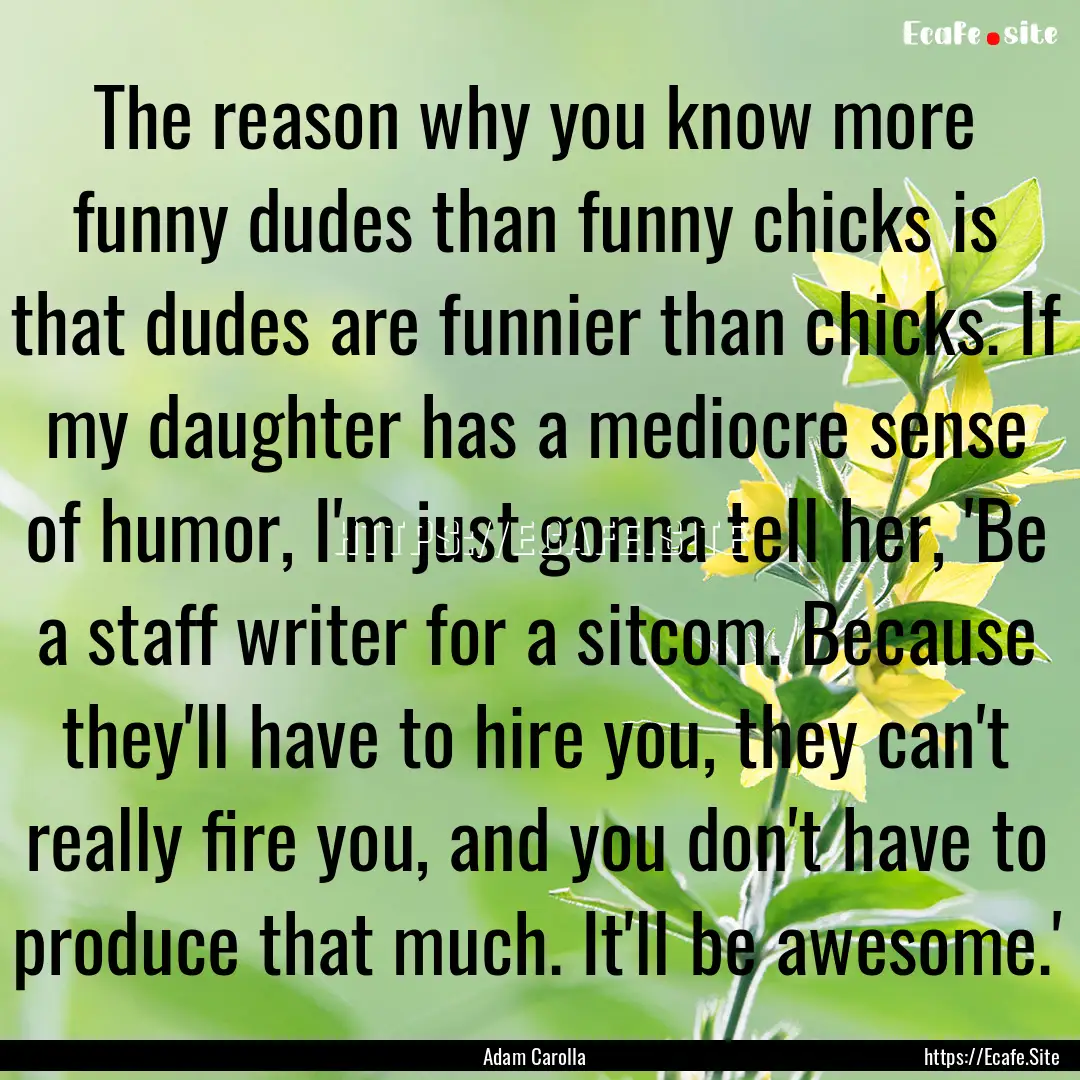 The reason why you know more funny dudes.... : Quote by Adam Carolla