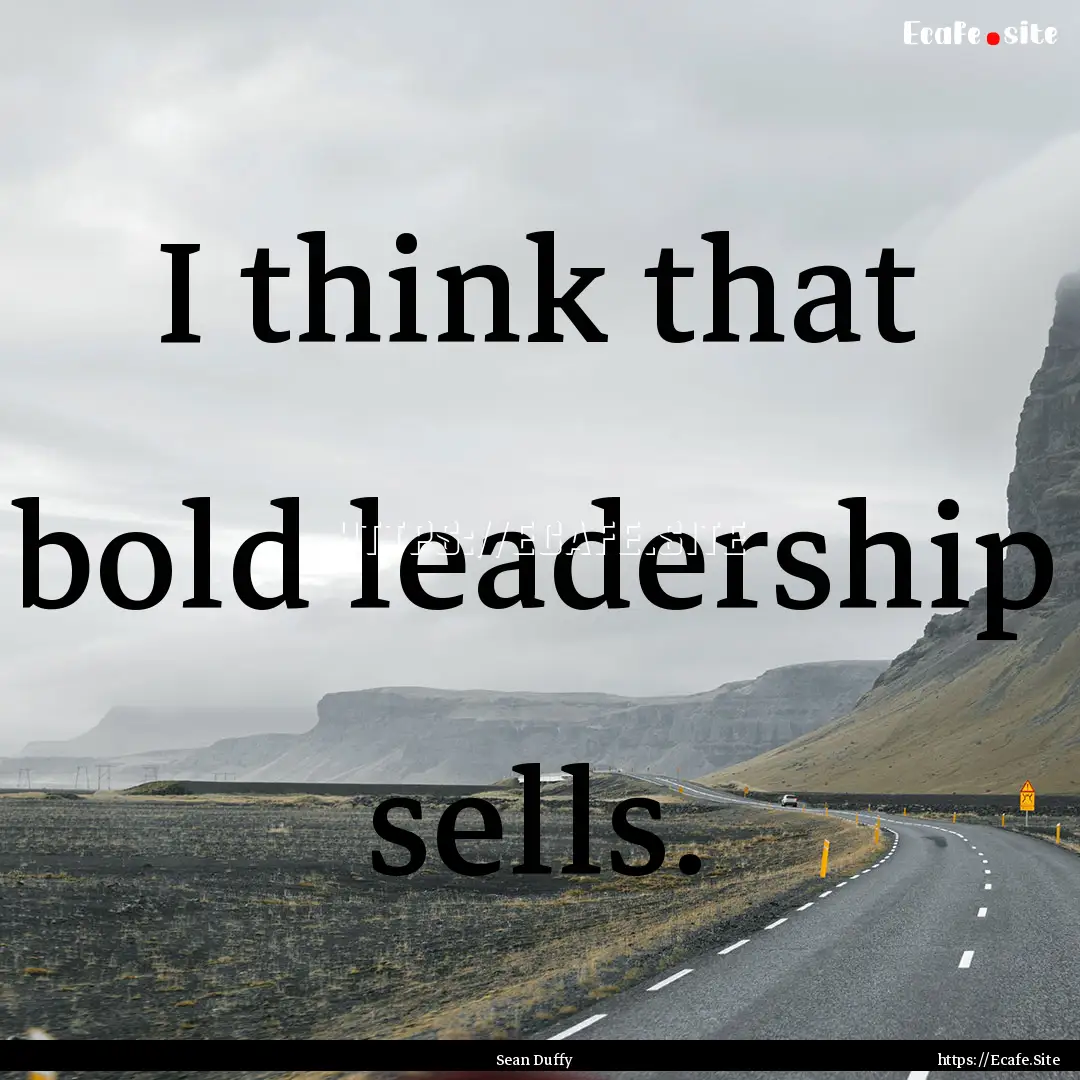 I think that bold leadership sells. : Quote by Sean Duffy