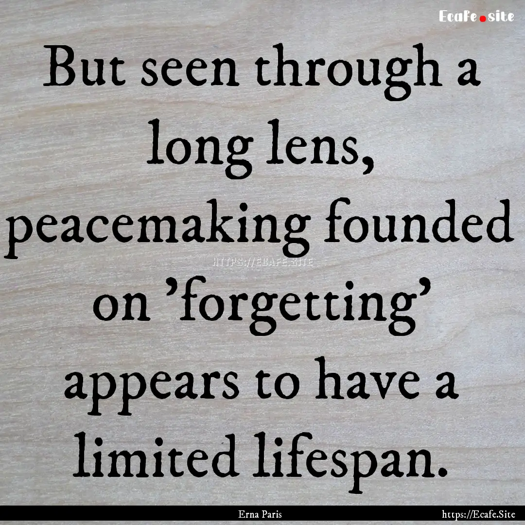 But seen through a long lens, peacemaking.... : Quote by Erna Paris