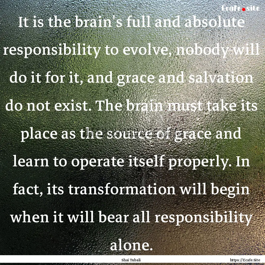 It is the brain's full and absolute responsibility.... : Quote by Shai Tubali