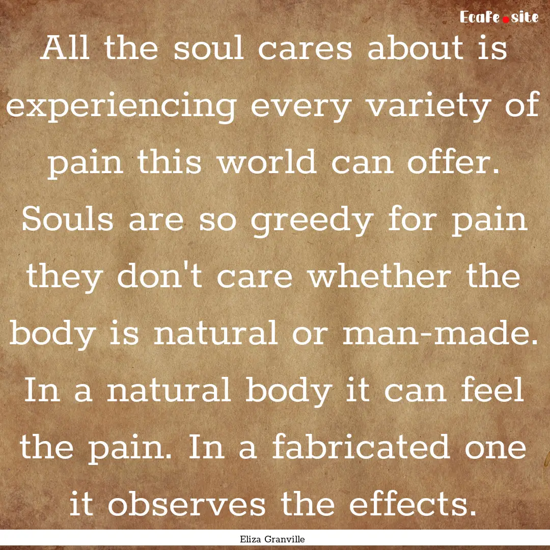 All the soul cares about is experiencing.... : Quote by Eliza Granville