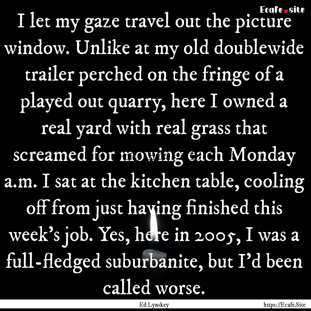 I let my gaze travel out the picture window..... : Quote by Ed Lynskey