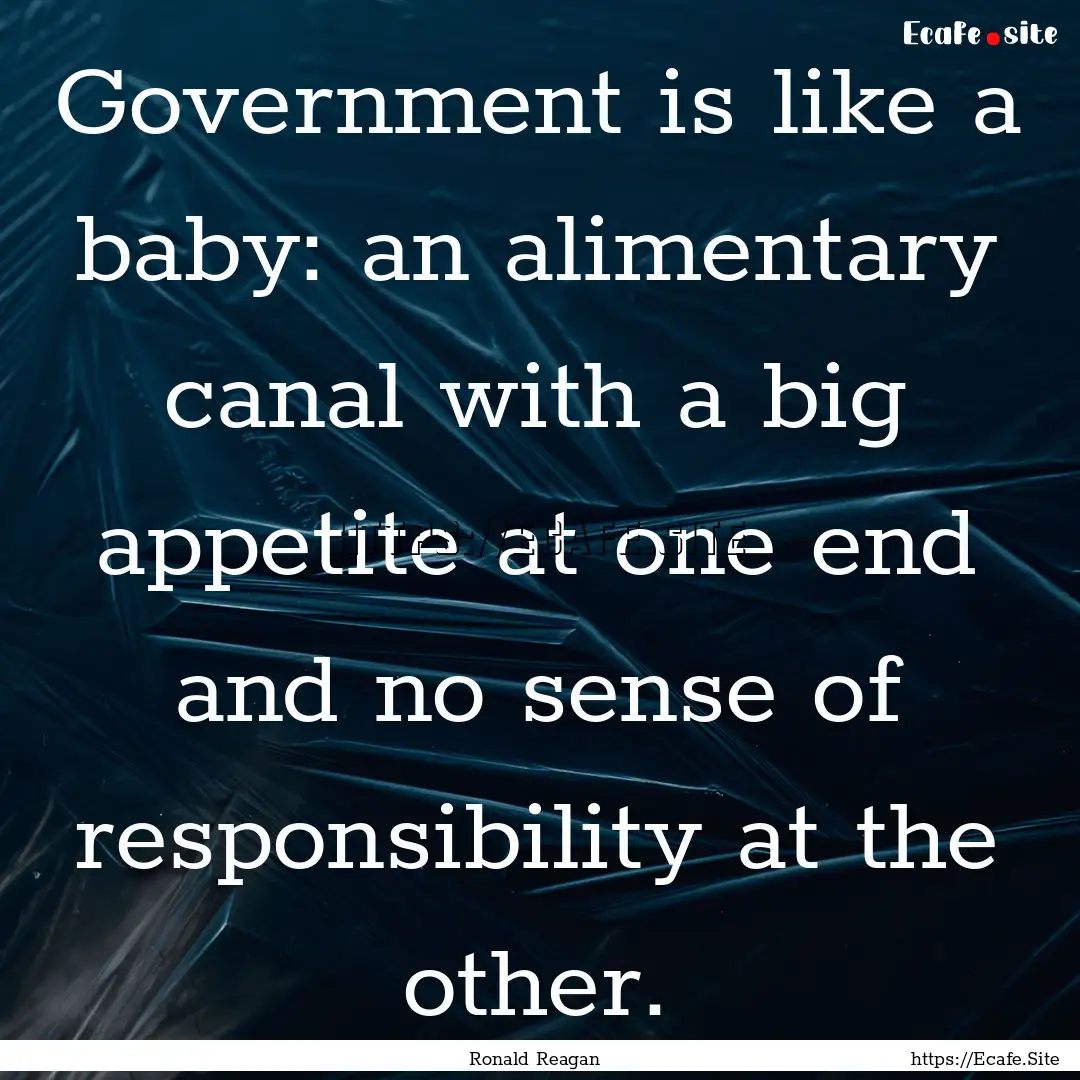 Government is like a baby: an alimentary.... : Quote by Ronald Reagan