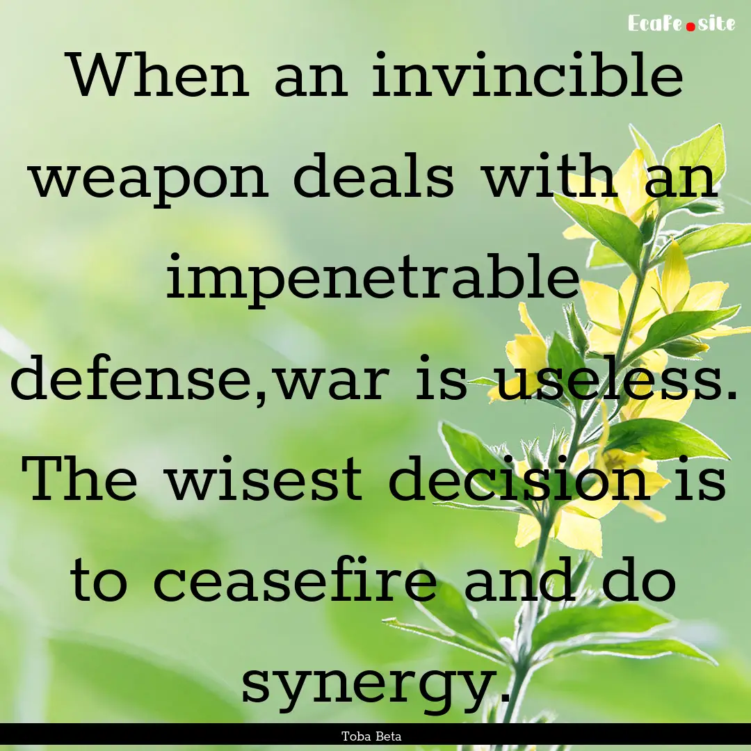 When an invincible weapon deals with an impenetrable.... : Quote by Toba Beta