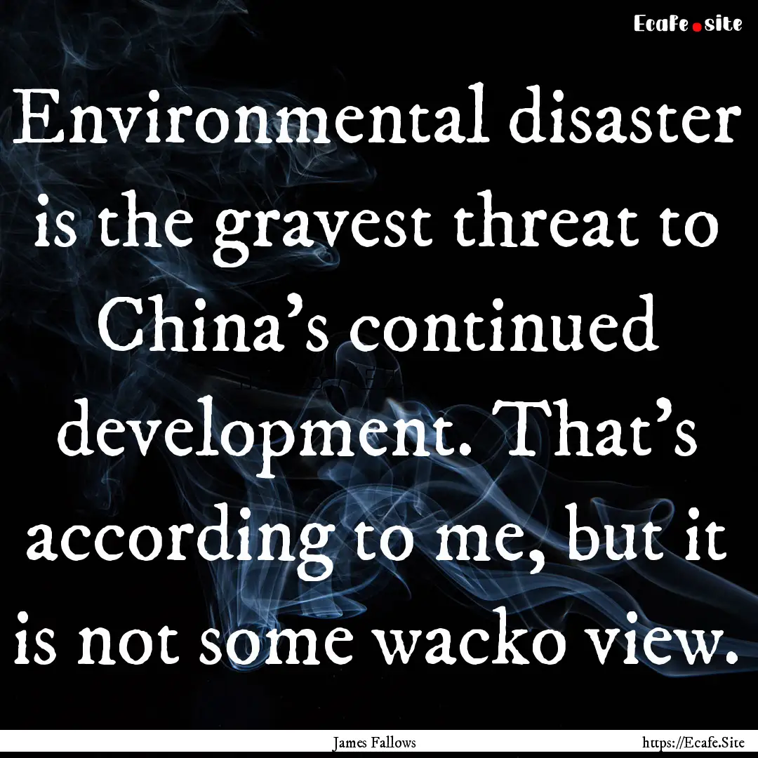 Environmental disaster is the gravest threat.... : Quote by James Fallows