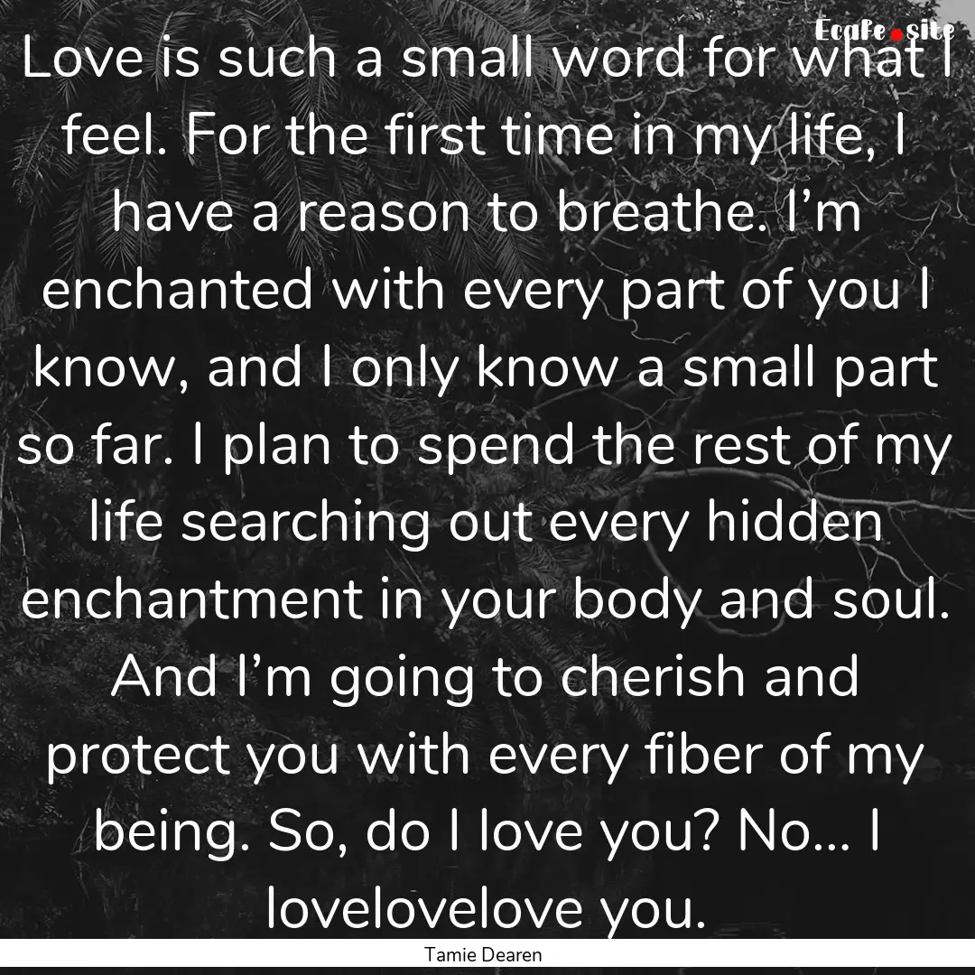 Love is such a small word for what I feel..... : Quote by Tamie Dearen