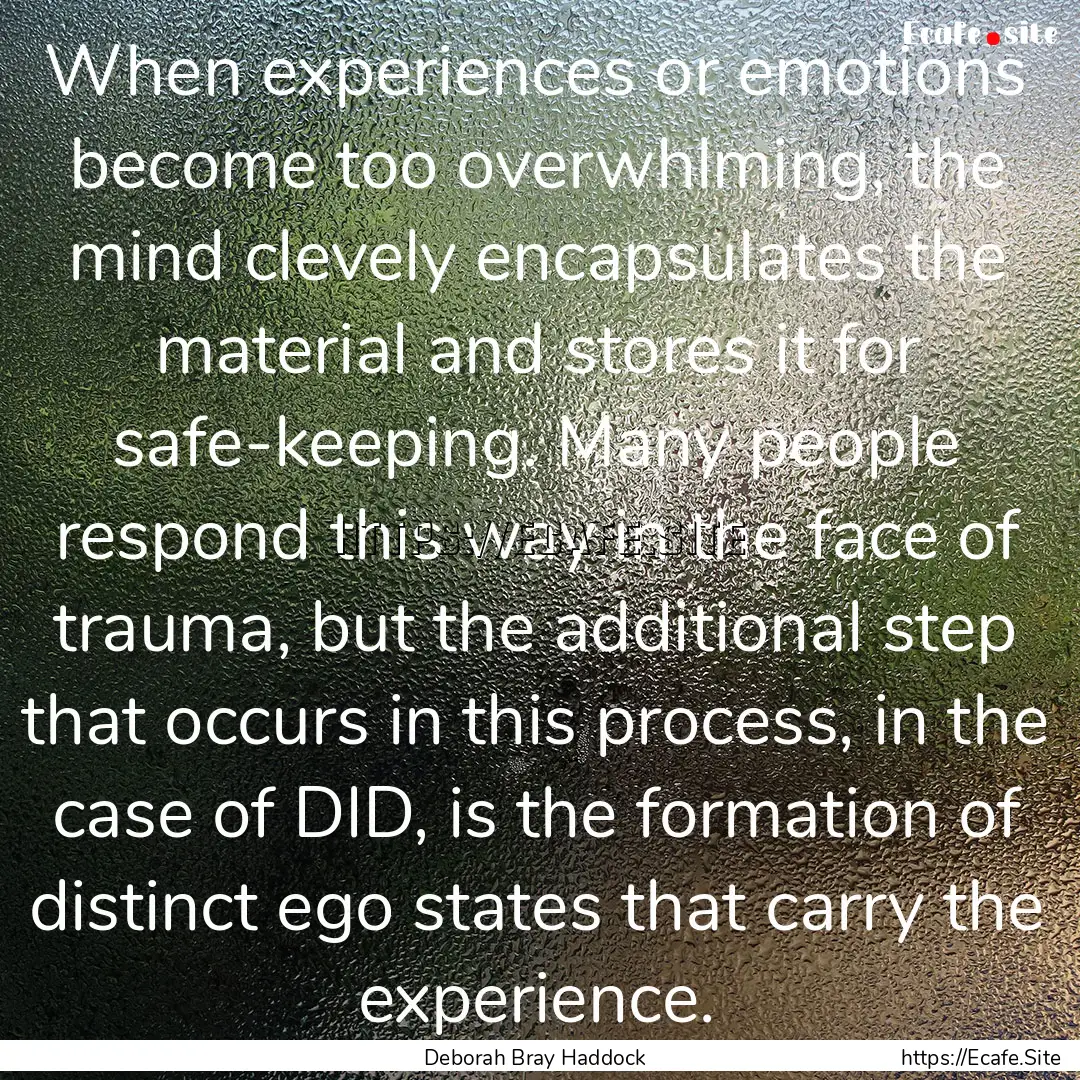 When experiences or emotions become too overwhlming,.... : Quote by Deborah Bray Haddock