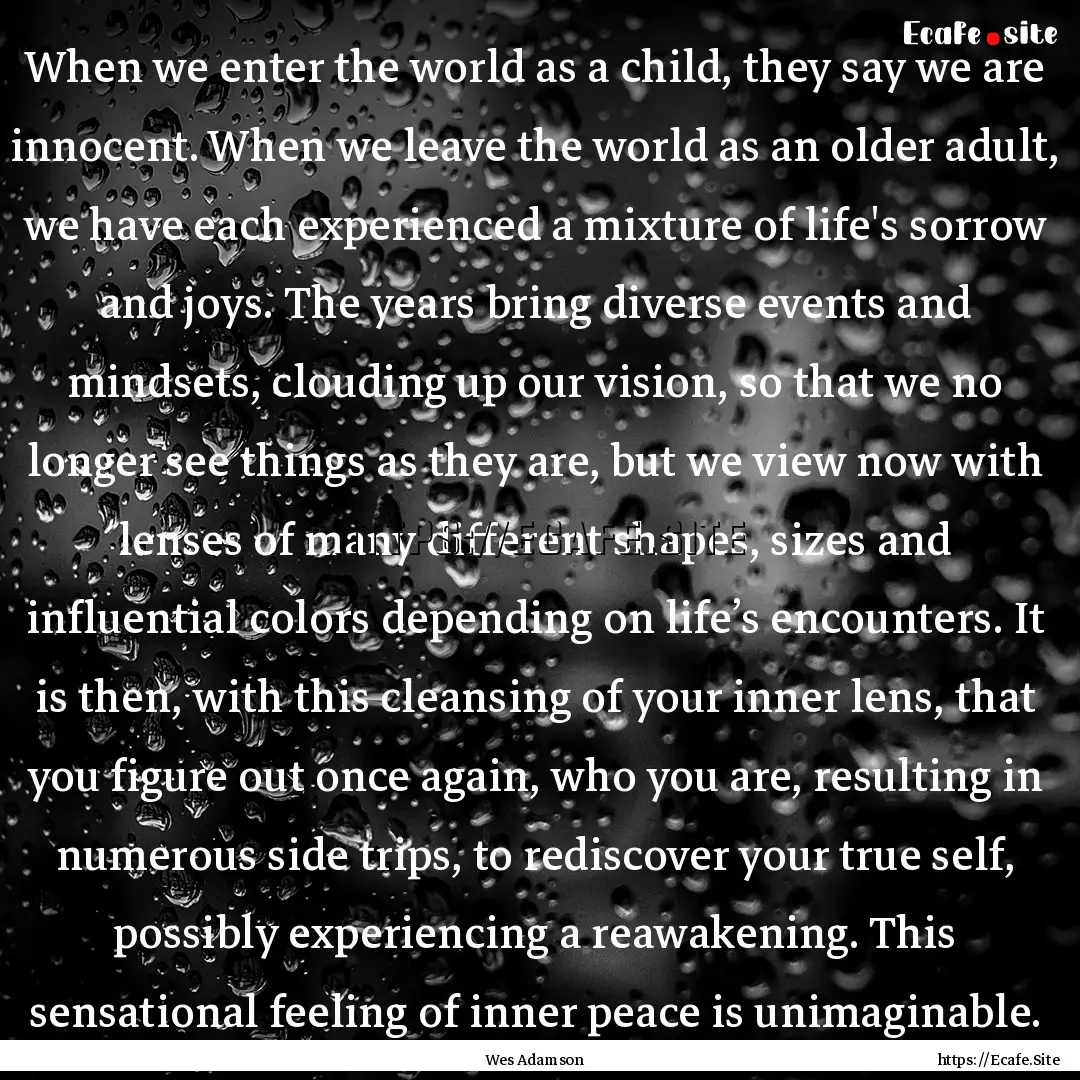 When we enter the world as a child, they.... : Quote by Wes Adamson