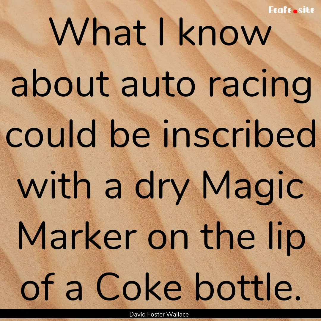 What I know about auto racing could be inscribed.... : Quote by David Foster Wallace