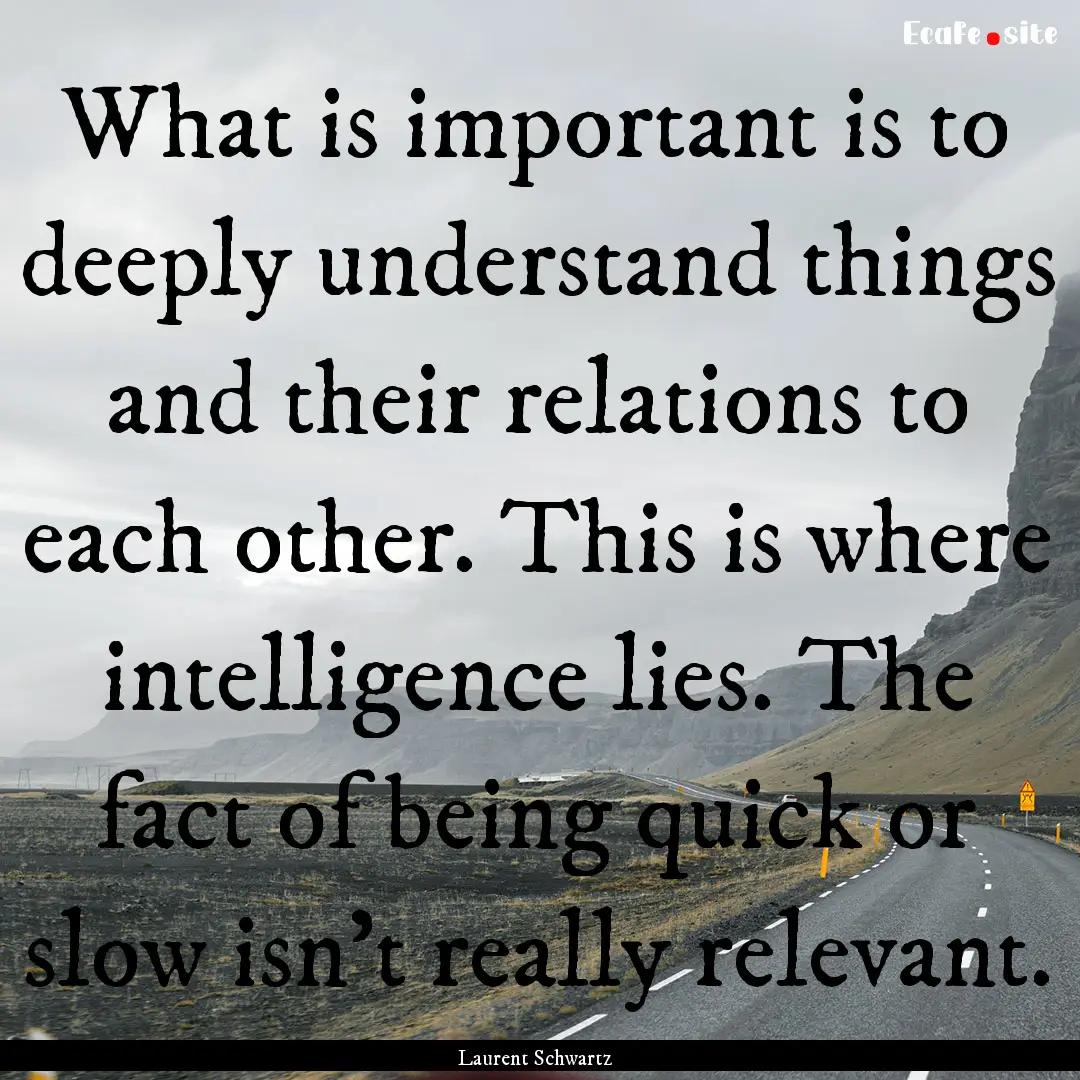 What is important is to deeply understand.... : Quote by Laurent Schwartz