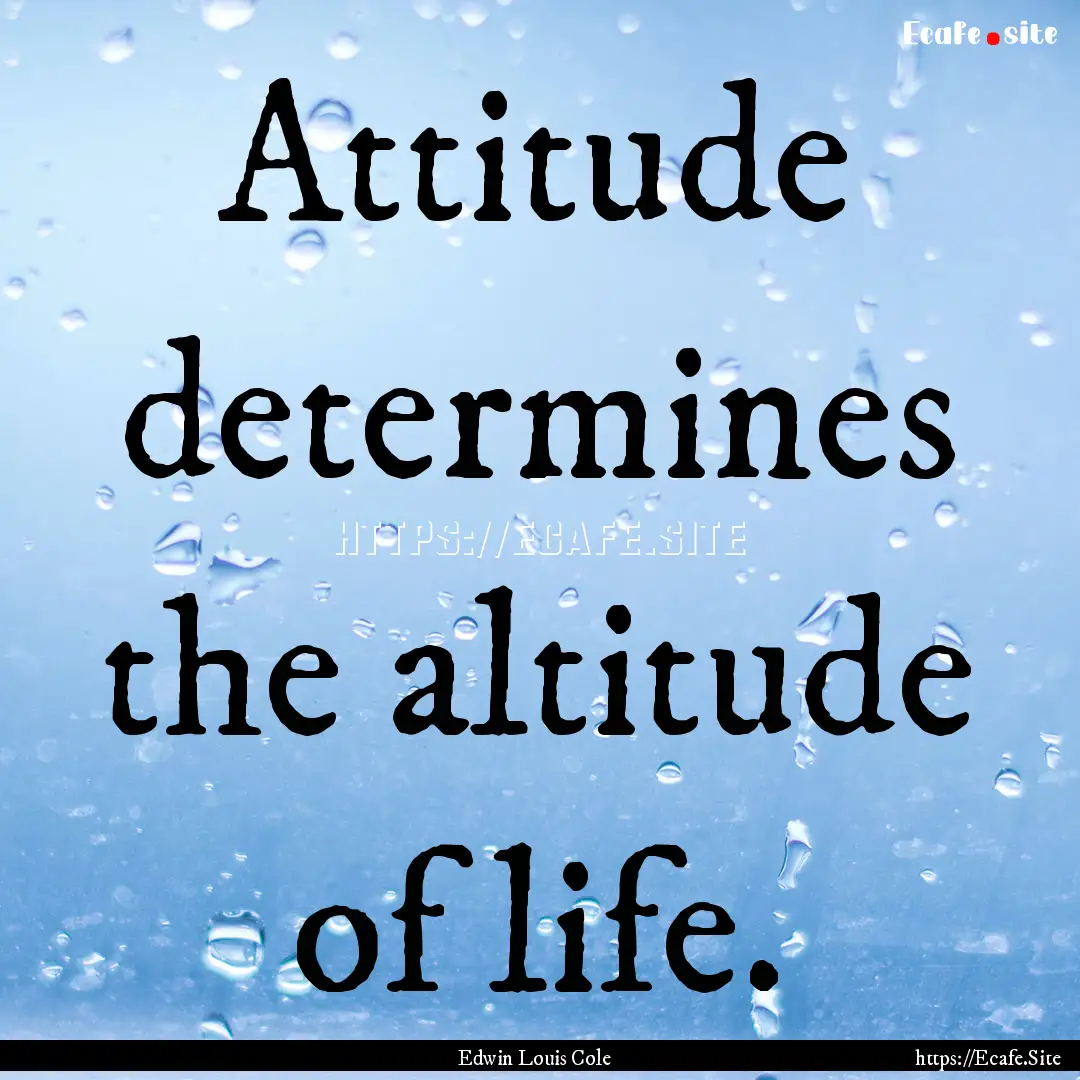 Attitude determines the altitude of life..... : Quote by Edwin Louis Cole