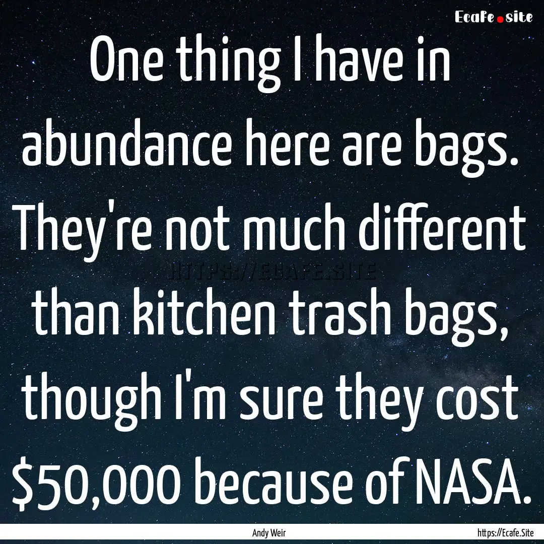 One thing I have in abundance here are bags..... : Quote by Andy Weir