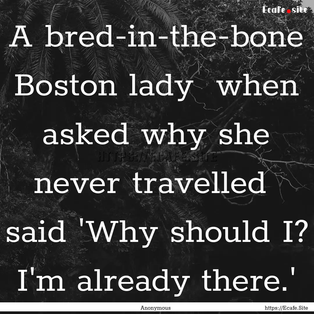 A bred-in-the-bone Boston lady when asked.... : Quote by Anonymous