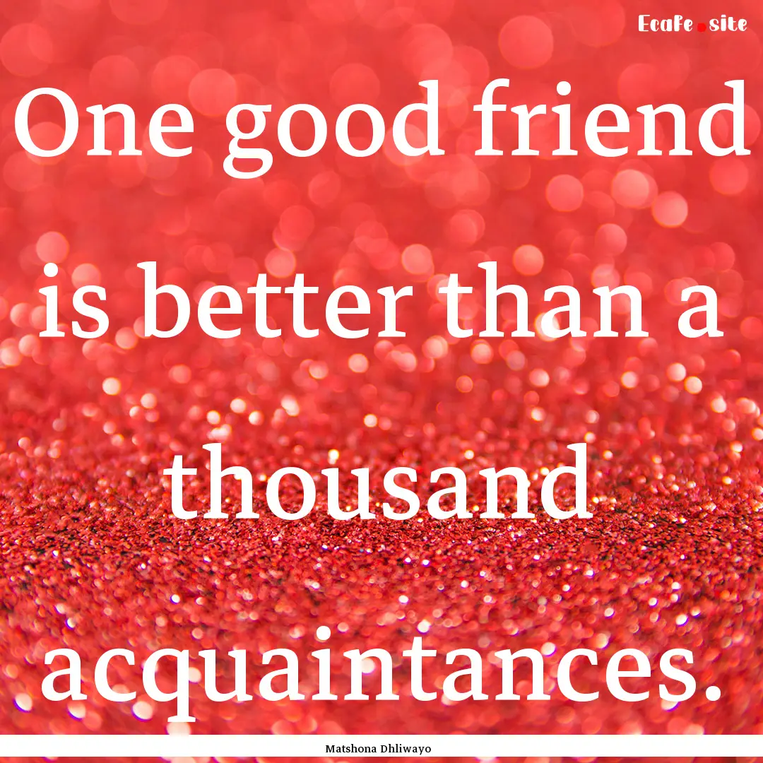 One good friend is better than a thousand.... : Quote by Matshona Dhliwayo