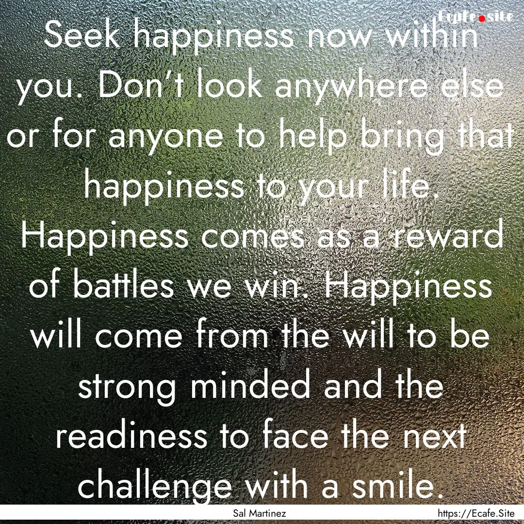 Seek happiness now within you. Don’t look.... : Quote by Sal Martinez