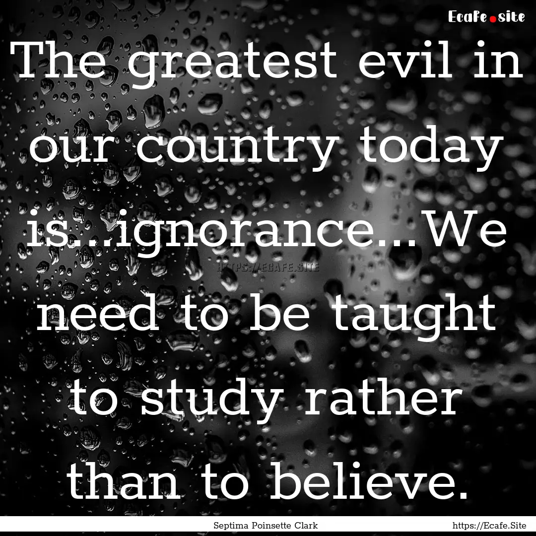 The greatest evil in our country today is...ignorance...We.... : Quote by Septima Poinsette Clark