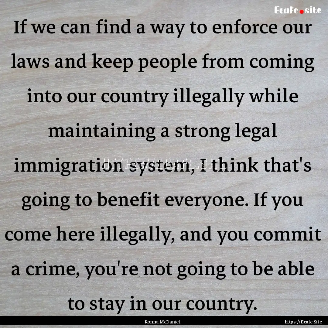 If we can find a way to enforce our laws.... : Quote by Ronna McDaniel