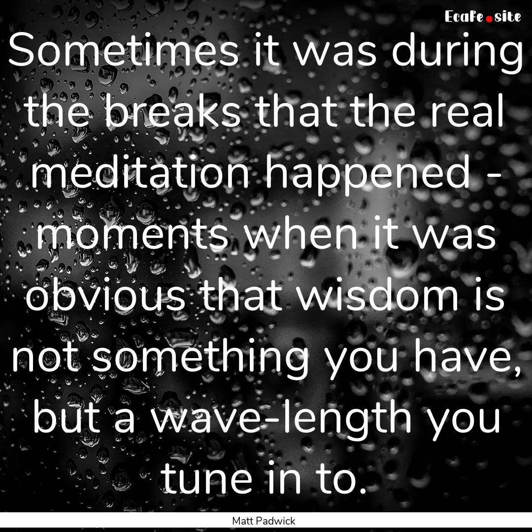 Sometimes it was during the breaks that the.... : Quote by Matt Padwick