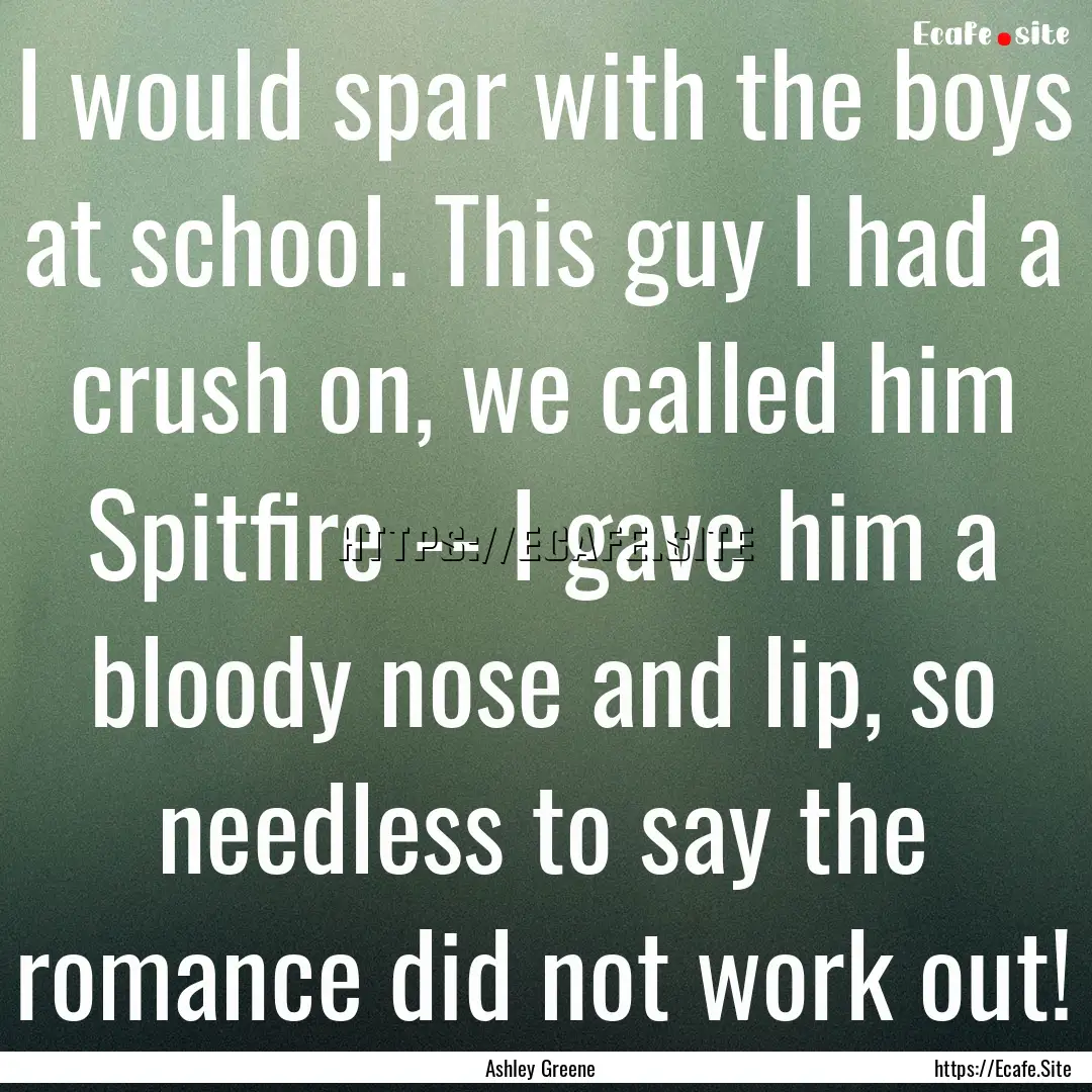 I would spar with the boys at school. This.... : Quote by Ashley Greene