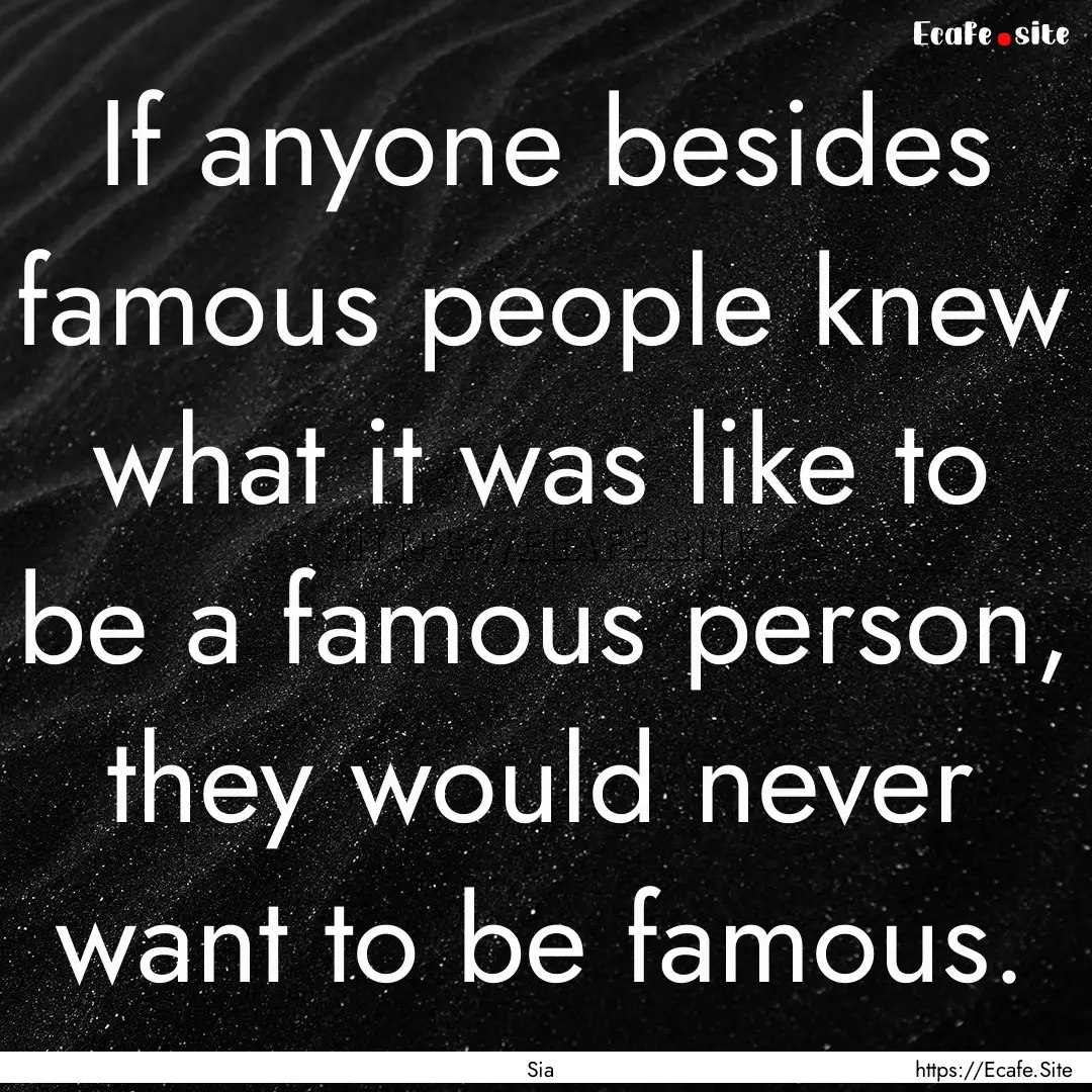 If anyone besides famous people knew what.... : Quote by Sia