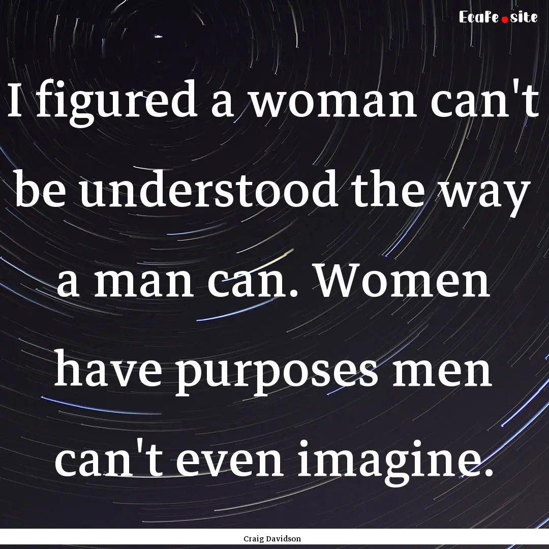 I figured a woman can't be understood the.... : Quote by Craig Davidson