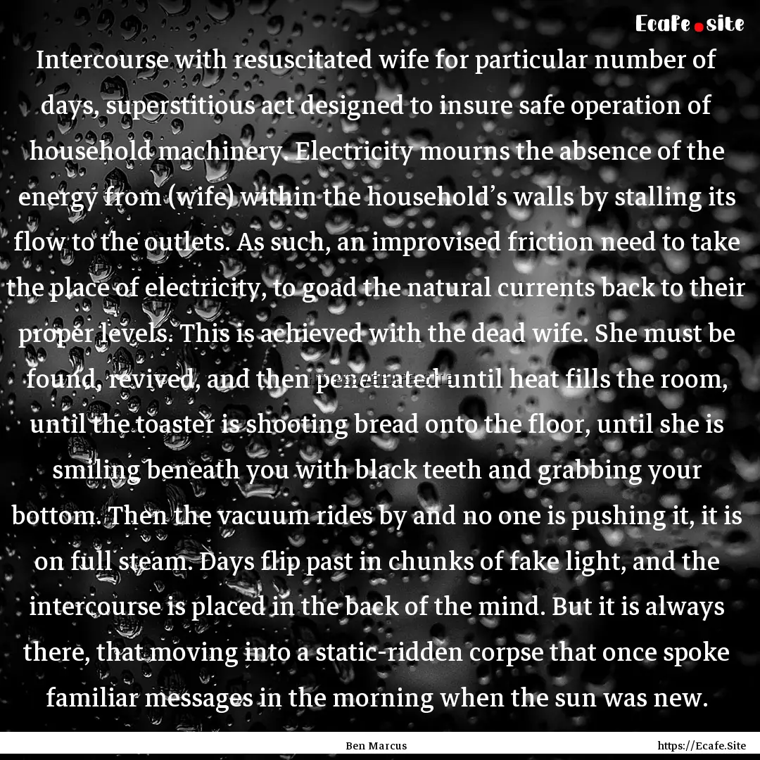 Intercourse with resuscitated wife for particular.... : Quote by Ben Marcus