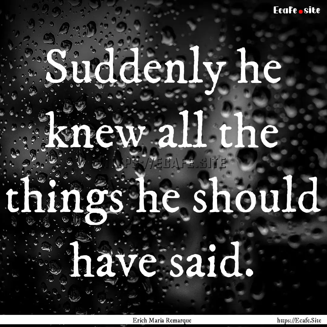 Suddenly he knew all the things he should.... : Quote by Erich Maria Remarque