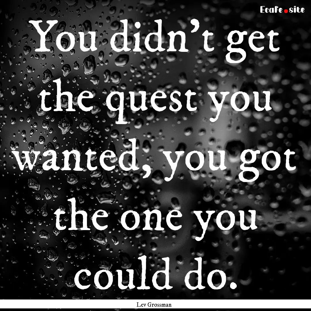 You didn’t get the quest you wanted, you.... : Quote by Lev Grossman