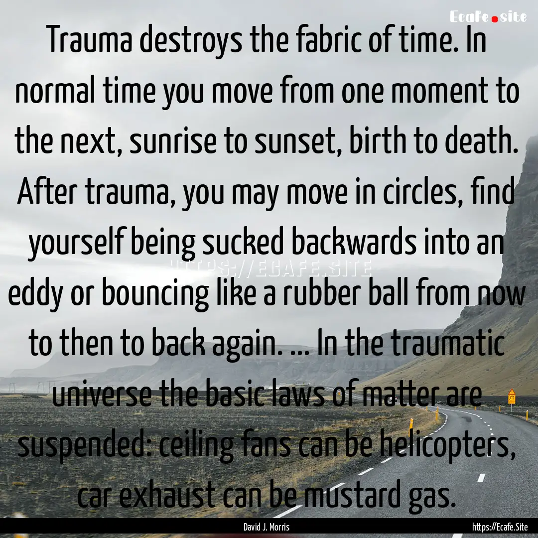 Trauma destroys the fabric of time. In normal.... : Quote by David J. Morris