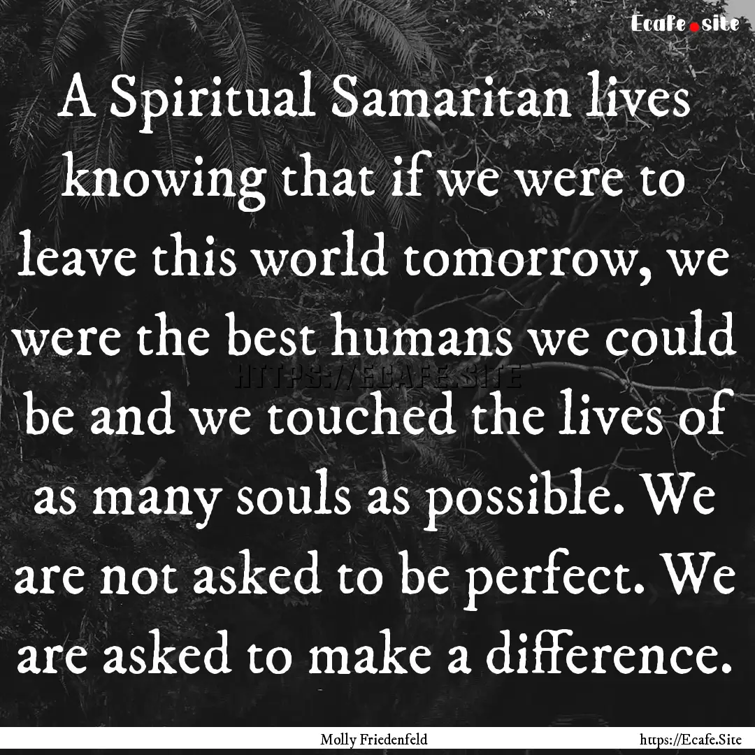 A Spiritual Samaritan lives knowing that.... : Quote by Molly Friedenfeld