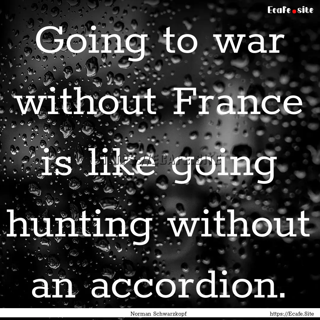 Going to war without France is like going.... : Quote by Norman Schwarzkopf