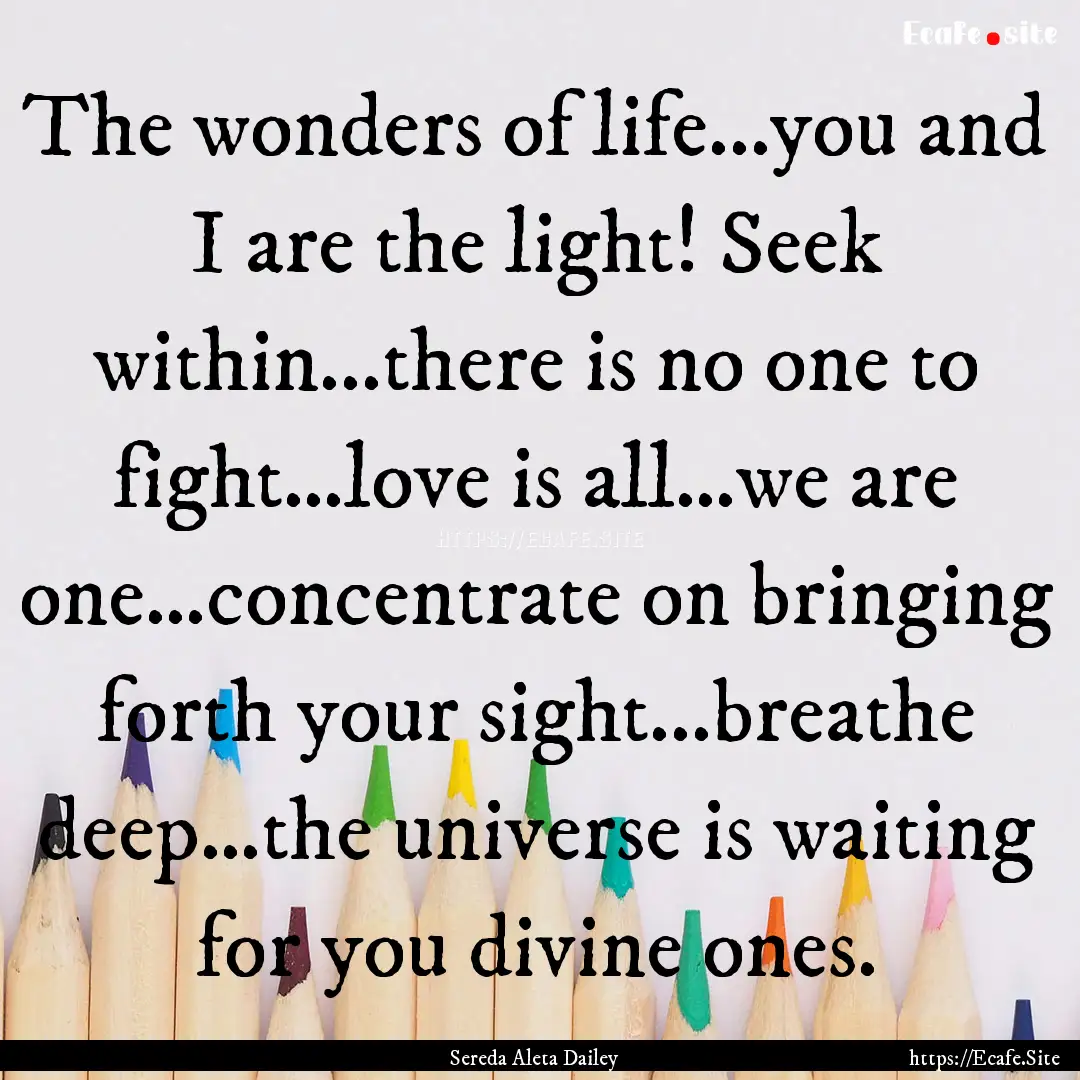 The wonders of life...you and I are the light!.... : Quote by Sereda Aleta Dailey