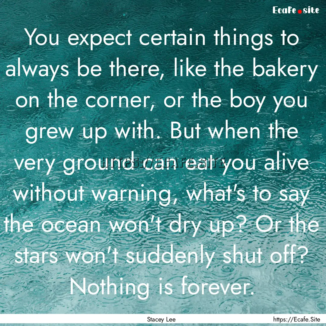 You expect certain things to always be there,.... : Quote by Stacey Lee