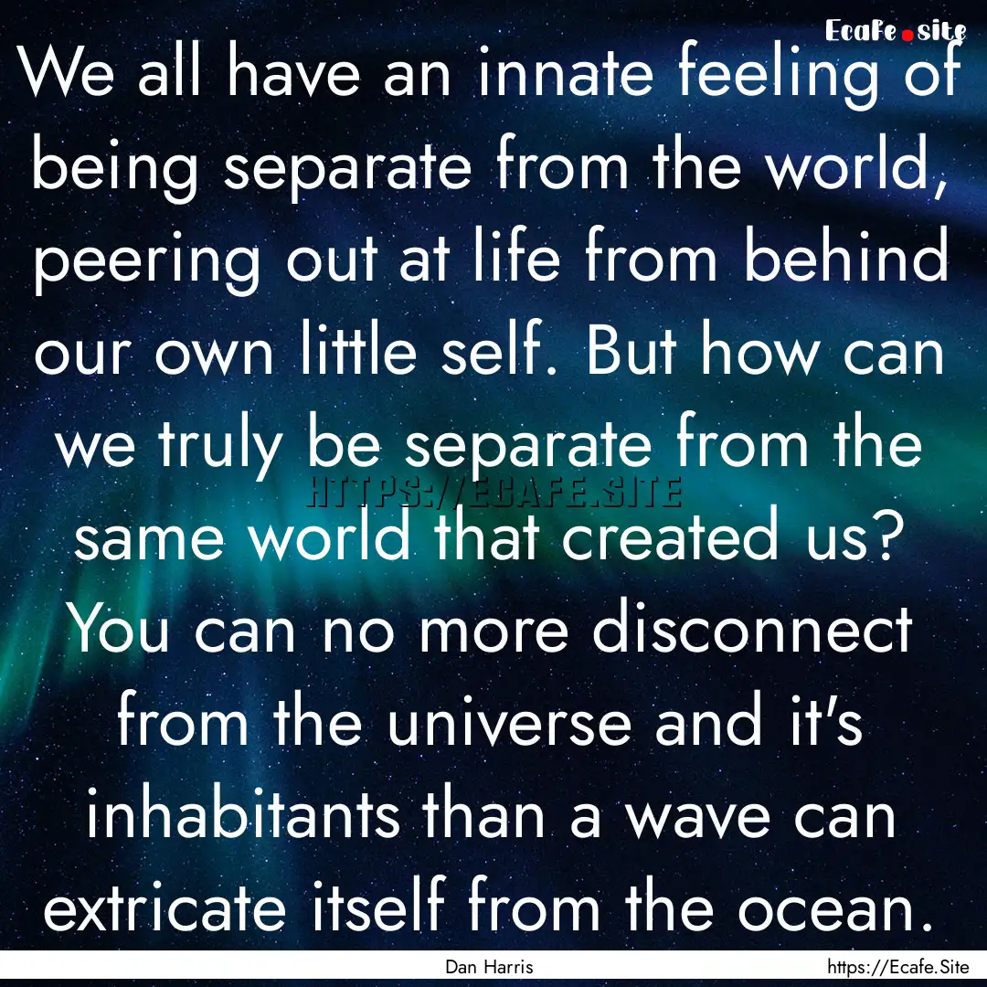 We all have an innate feeling of being separate.... : Quote by Dan Harris