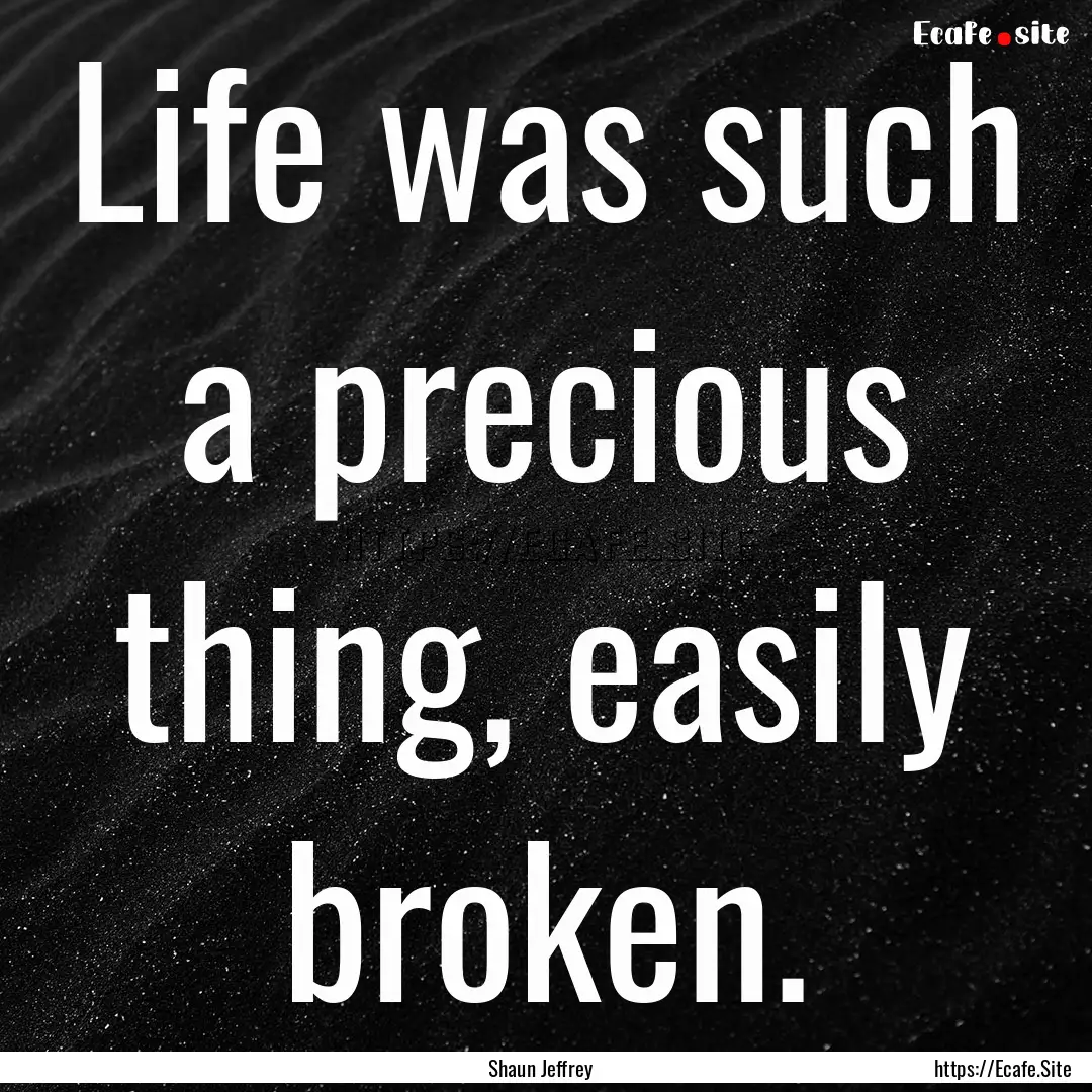 Life was such a precious thing, easily broken..... : Quote by Shaun Jeffrey