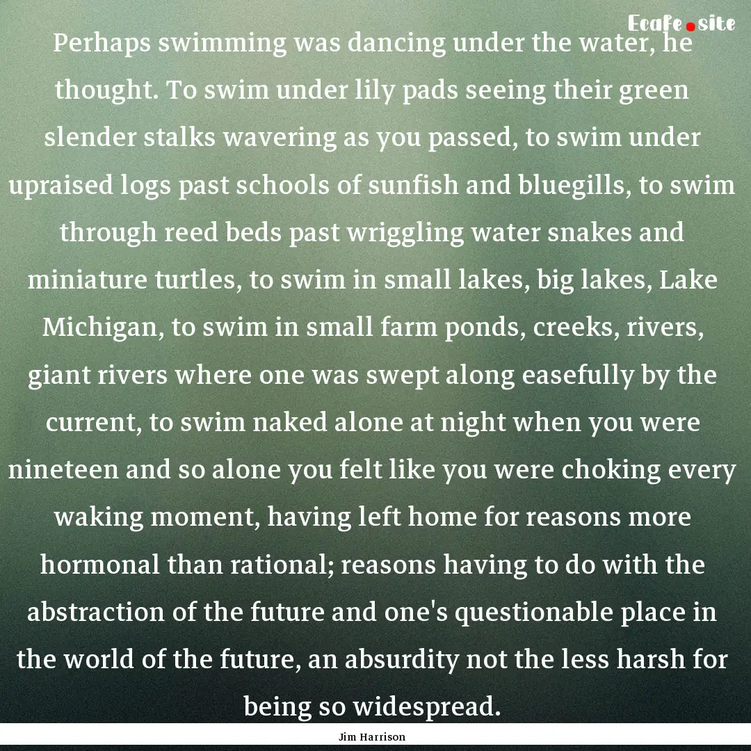 Perhaps swimming was dancing under the water,.... : Quote by Jim Harrison