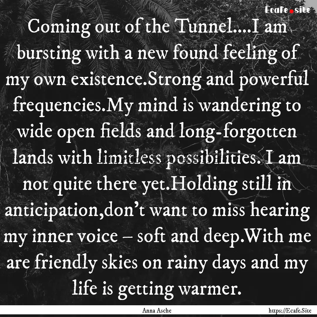 Coming out of the Tunnel....I am bursting.... : Quote by Anna Asche